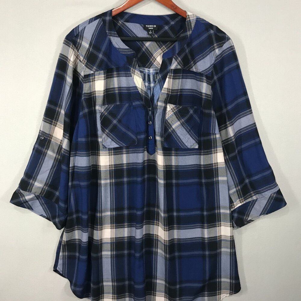 Torrid Blue Plaid Tunic Top